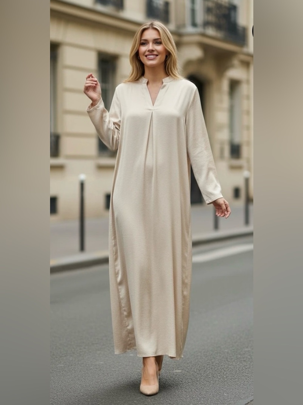 Minimum (Danish Brand) Elegant Cream Long Sleeve Dress Medium size